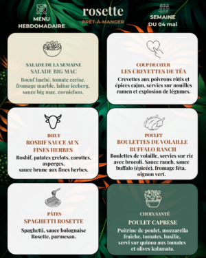 Menu prêt-à-manger (production du lundi)