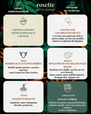 Menu prêt-à-manger (production du lundi)