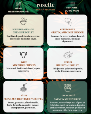 Menu prêt-à-manger (production du lundi)