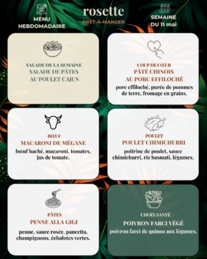Menu prêt-à-manger (production du lundi)