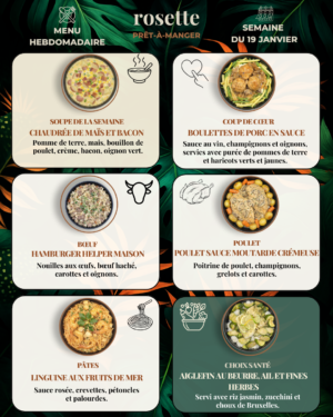 Menu prêt-à-manger (production du lundi)