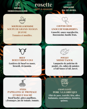 Menu prêt-à-manger (production du lundi)