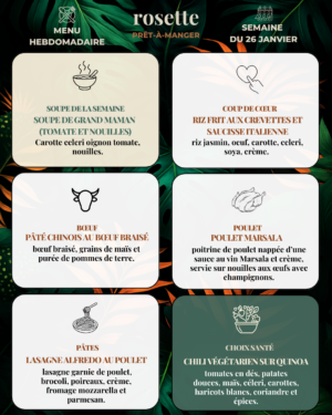 Menu prêt-à-manger (production du lundi)