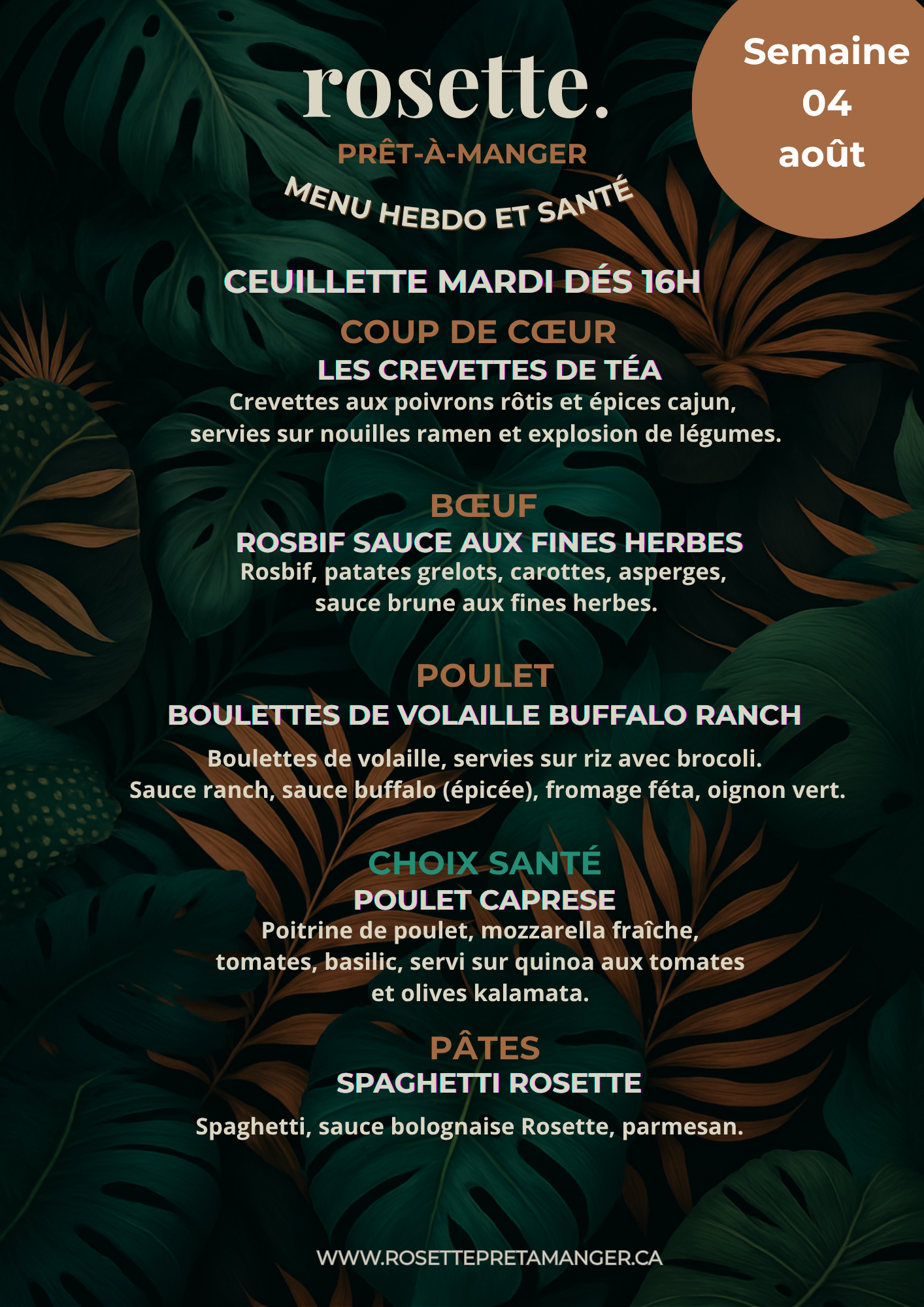 Menu prêt-à-manger (production du lundi)