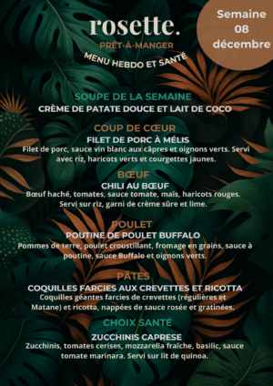 Menu prêt-à-manger (production du lundi)